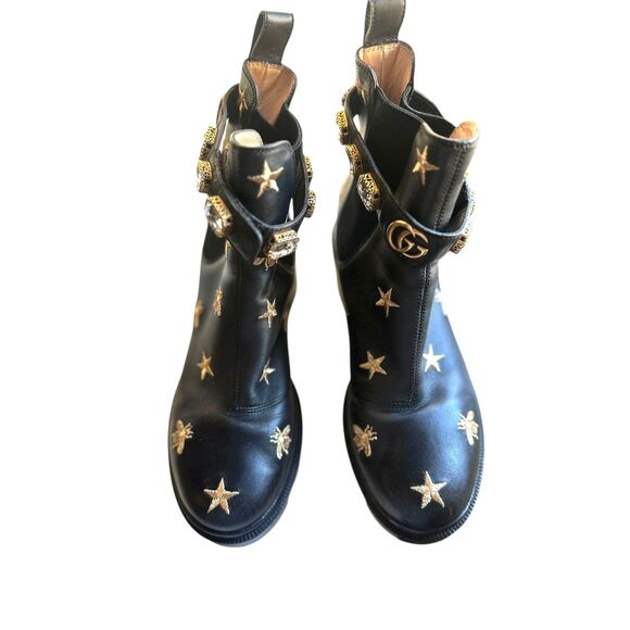 GUCCI Bee Embroidered Leather Booties Black w Box 38.5 - Picture 4 of 6